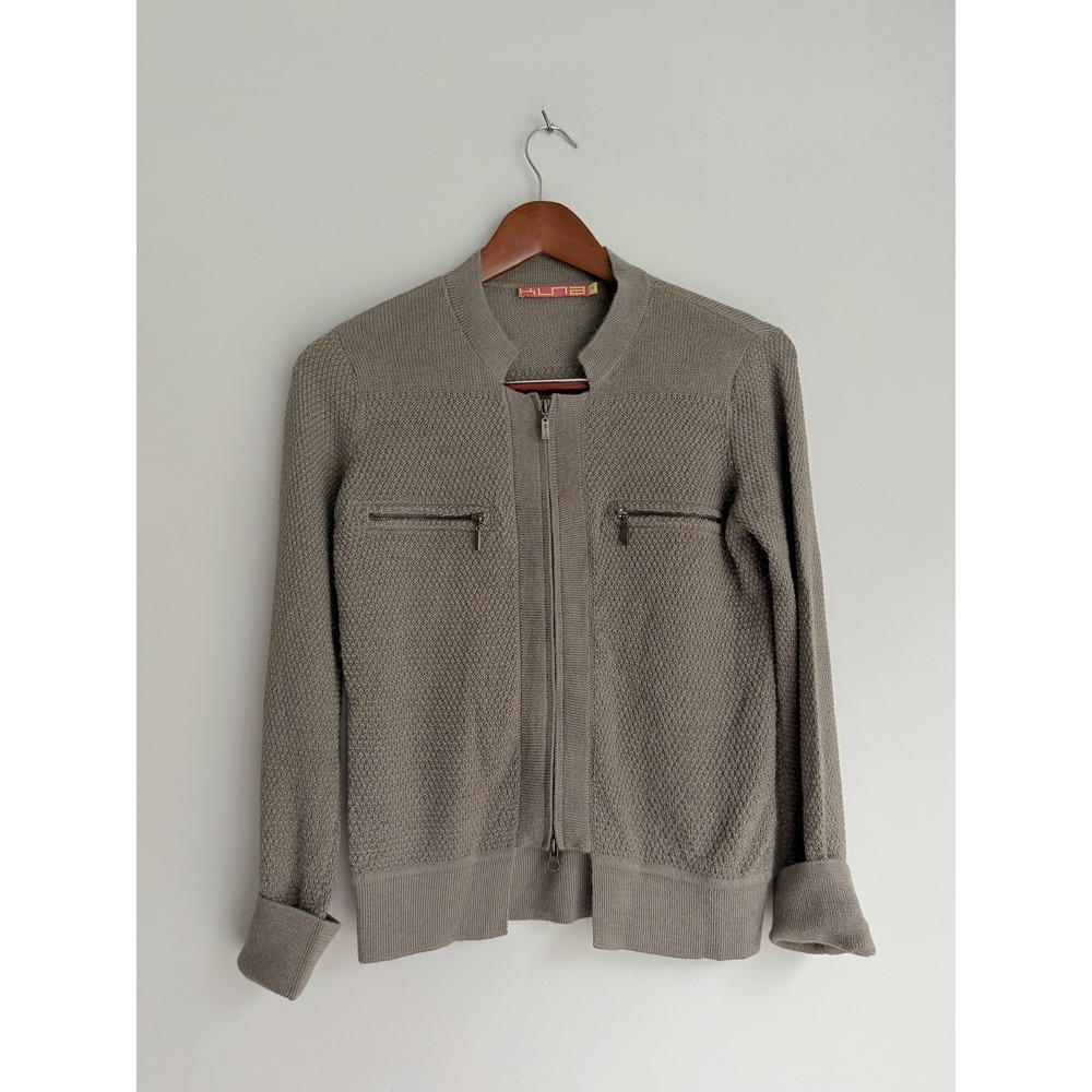 Kuna Women's Small 100% Baby Alpaca Full Zip Sweater Jacket Taupe Peru